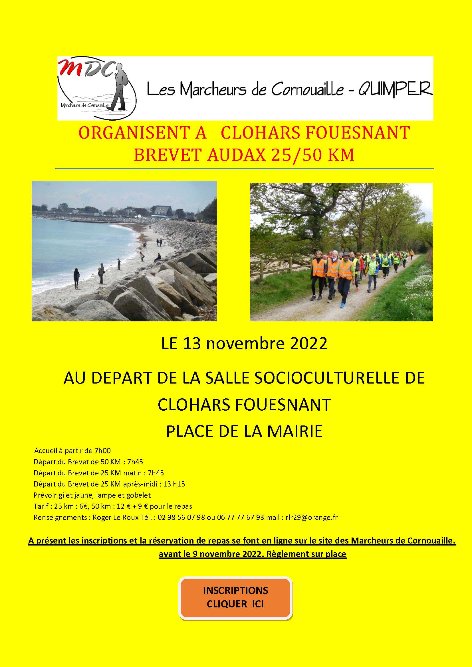Affiche AUDAX Clohars Fouesnant 25 50 km du 13 11 2022
