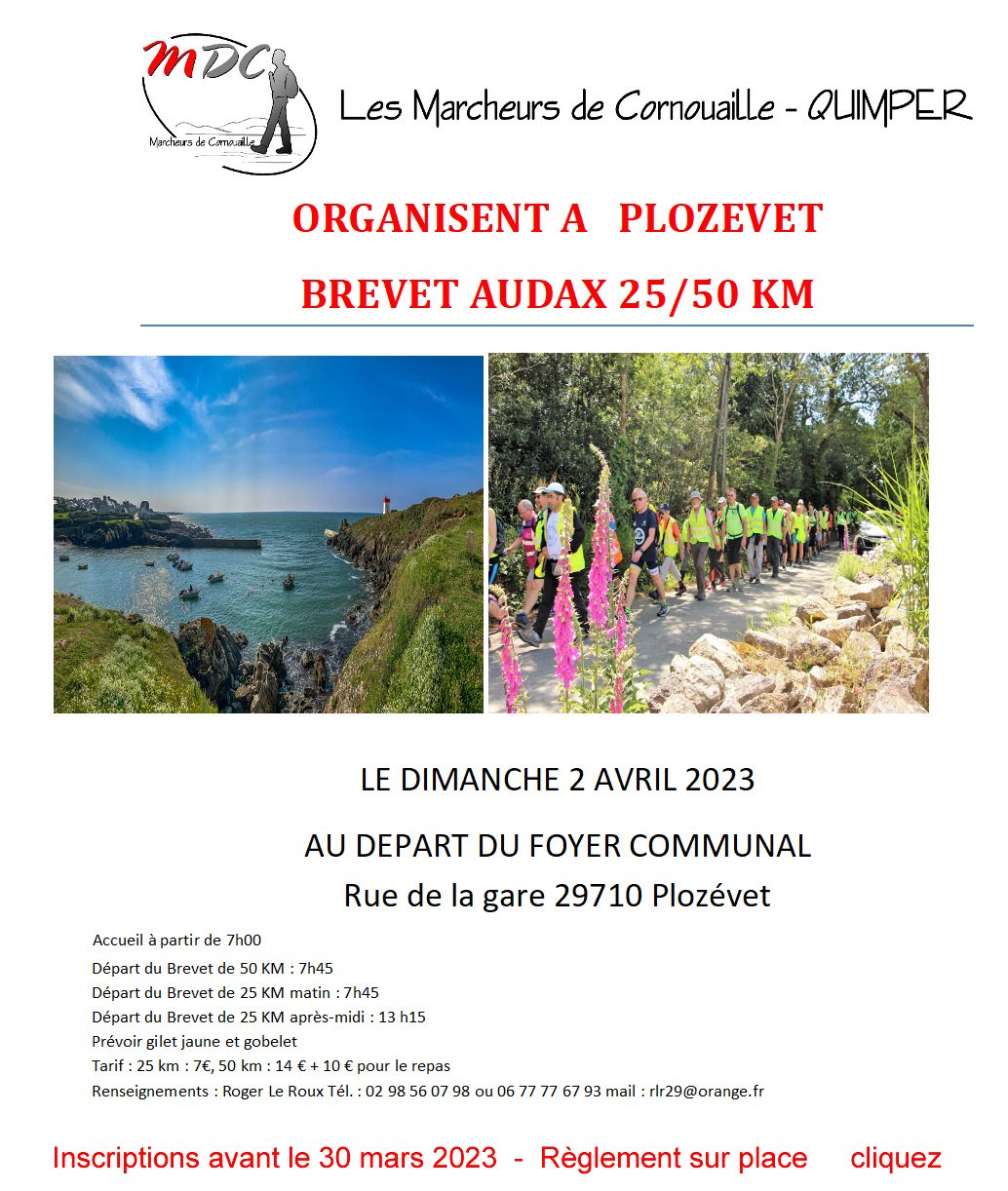 Affiche AUDAX Clohars Fouesnant 25 50 km du 13 11 2022